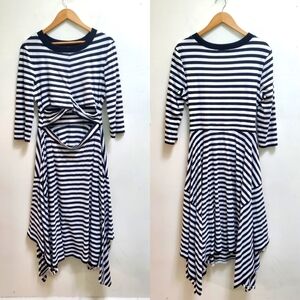 DKNY Nautical Striped Cutout Dress Monochromatic Stripes Black White Size L